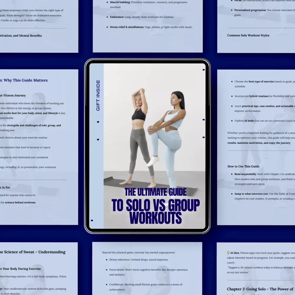 The Ultimate Guide to Solo vs Group Workouts | Fitness eBook for Choosing Between Solo Workouts vs Group Workouts, Motivation, Hybrid Training & Personal Growth