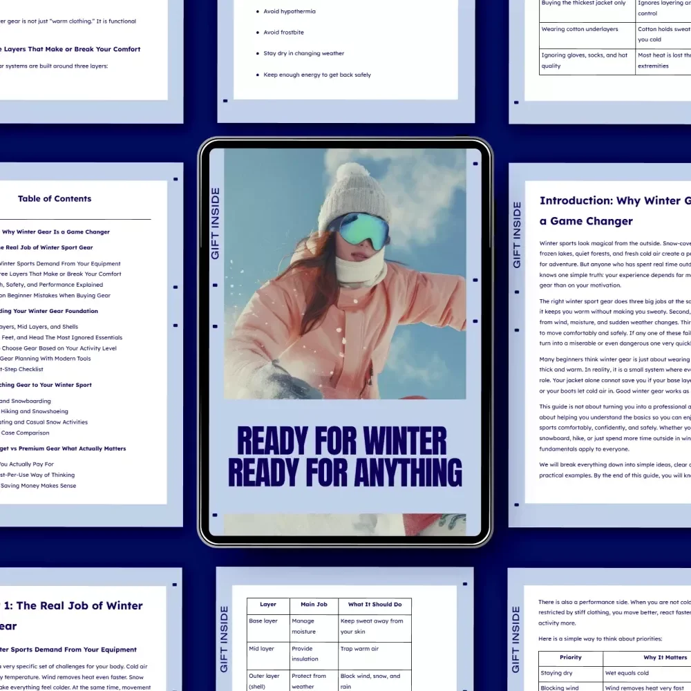 Ready for Winter Ready for Anything – Winter Sport Gear Basics eBook, Complete Cold Weather Gear Guide, Layering & Equipment Checklist for Winter Sports