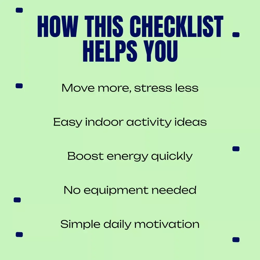 A Fun Checklist for Fitness Indoors – Easy Fitness Activities Indoors Checklist, Printable Movement Guide, At-Home Workout Inspiration