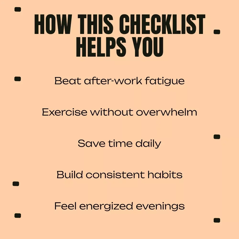 Your Quick-After-Work Exercise Checklist | Simple Exercise After Long Workday Routine, Printable Fitness Checklist for Busy Professionals
