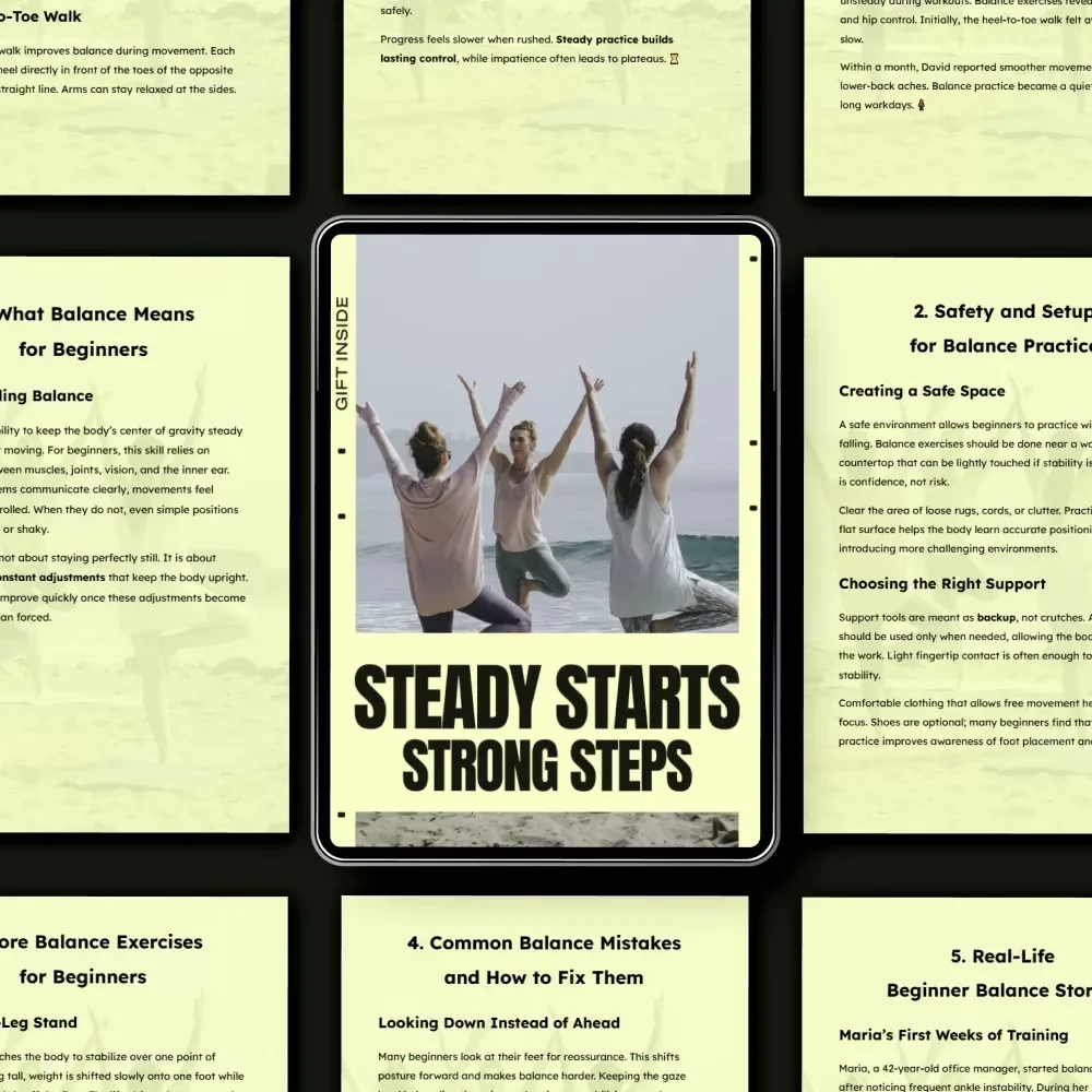 Steady Starts, Strong Steps – Ebook Guide to Balance Exercises for Beginners, Safe At-Home Training, Simple Daily Routines & Confidence-Building Movement