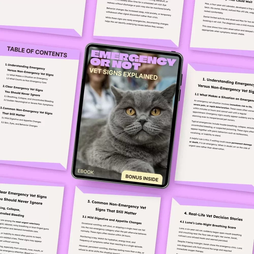 Emergency or Not, Vet Signs Explained – Pet Owner eBook Guide to emergency vs non emergency vet signs, Know When to Rush or Wait