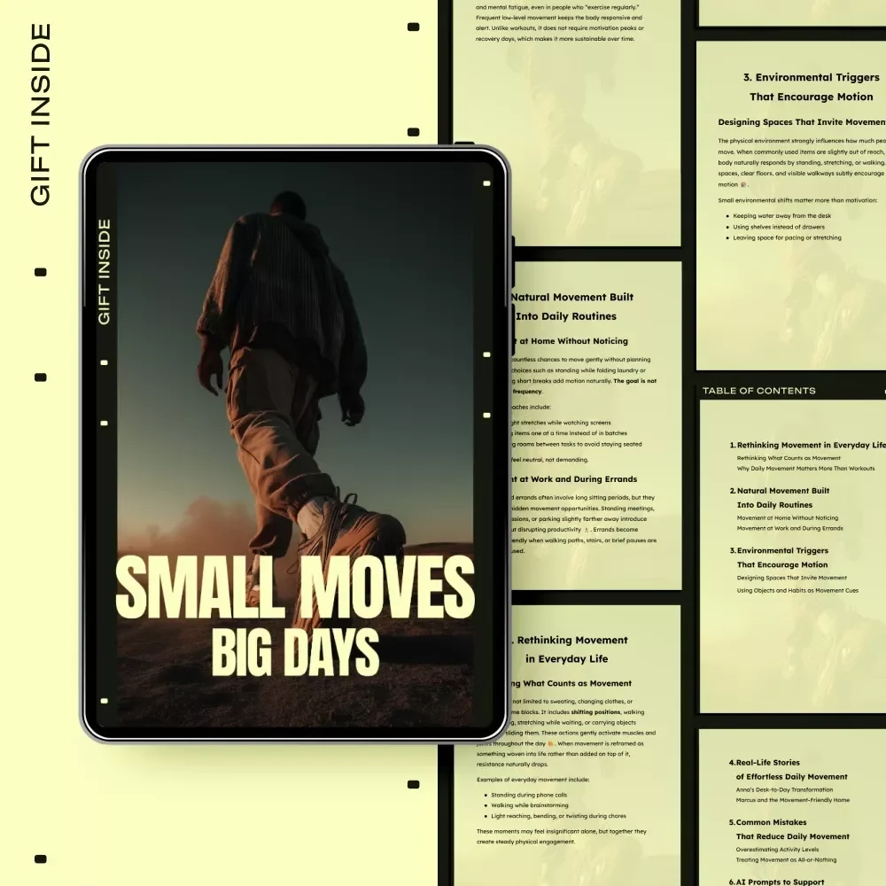 Small Moves, Big Days: Daily Movement Guide, eBook, Checklist for Effortless Health, Home & Work Motion