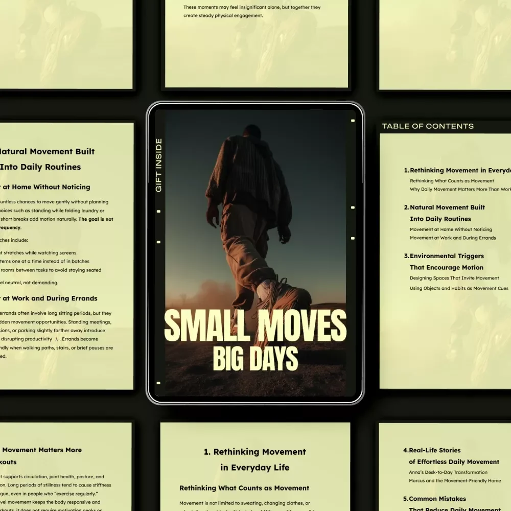 Small Moves, Big Days: Daily Movement Guide, eBook, Checklist for Effortless Health, Home & Work Motion