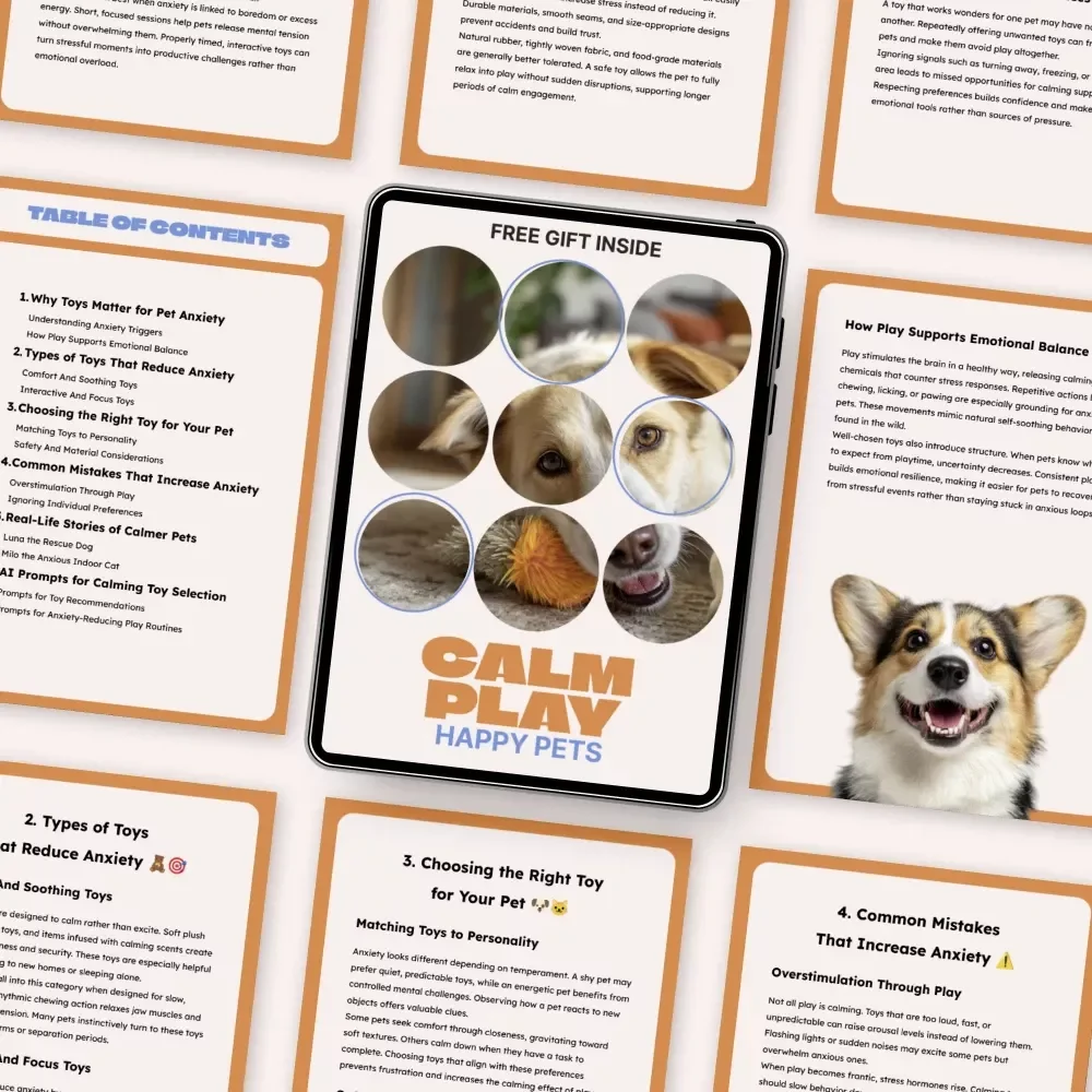 Calm Play, Happy Pets – Ebook Guide to Toys That Reduce Pet Anxiety | Stress-Relief Play for Dogs & Cats | Digital Download