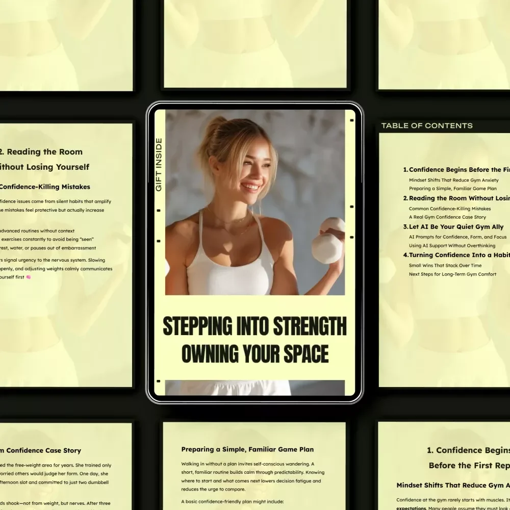 Stepping Into Strength, Owning Your Space – Gym Confidence Guide, Mindset Reset, Anxiety-Free Workout eBook, Beginner-Friendly Digital Download