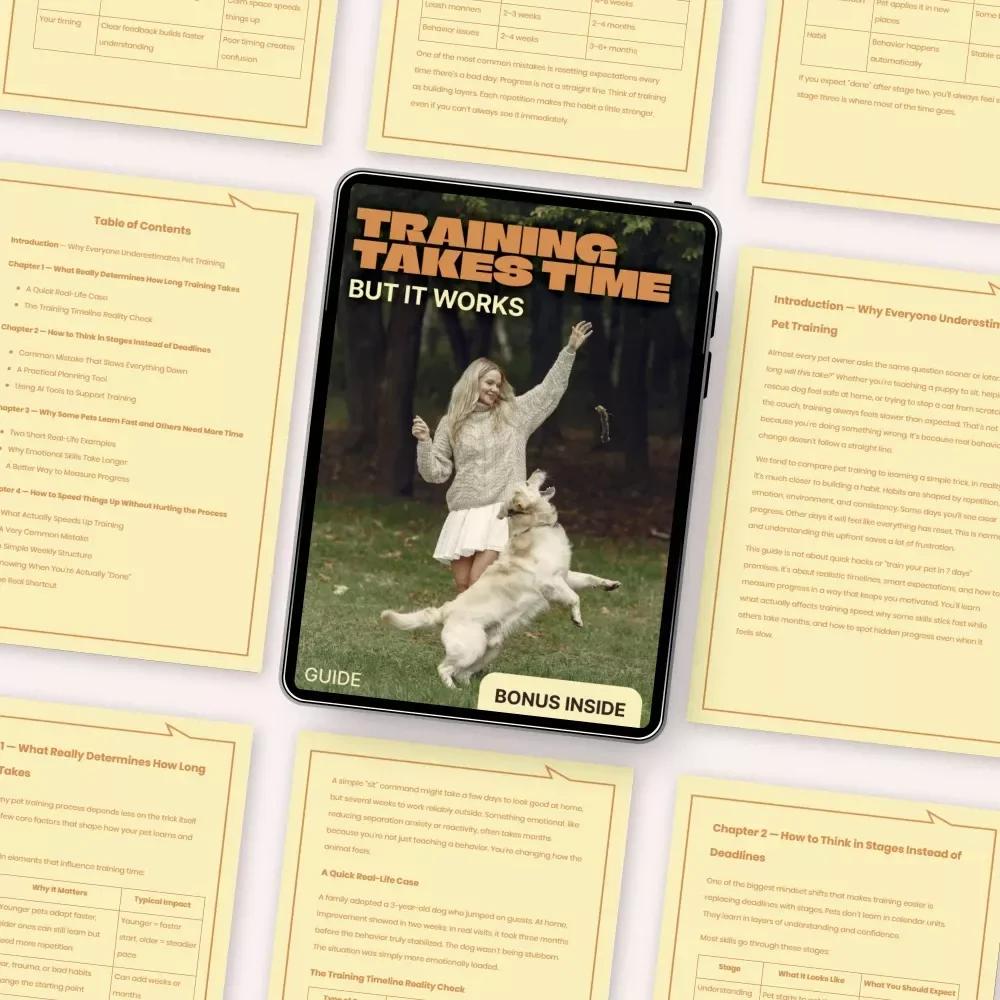 Training Takes Time But It Works – A Realistic Pet Training Guide on How Long Pet Training Really Takes | Simple, Stress-Free Progress Plan
