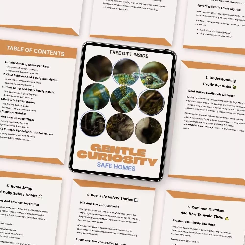 Gentle Curiosity, Safe Homes – Ebook Guide for Child Safety With Exotic Pets | Family Safety, Responsible Ownership, Home Habits