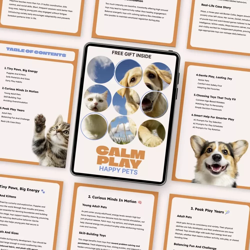 Growing Paws, Play That Fits – Smart eBook Guide to Choosing Pet Toys for Different Ages | Puppies to Senior Pets