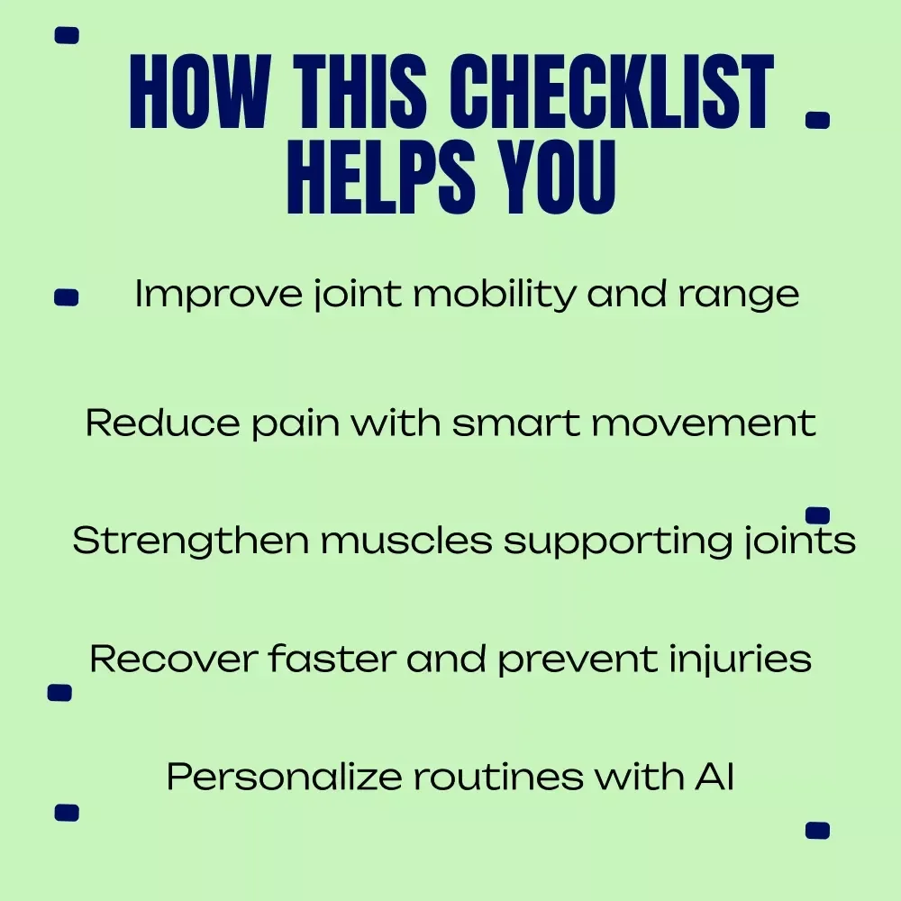 Move Happy, Stay Flexible – Joint-Friendly Guide, eBook & Checklist for Daily Movement, Low-Impact Workouts, Mobility, Strength & Recovery