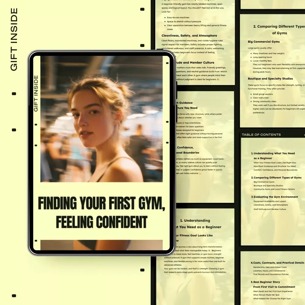 Finding Your First Gym, Feeling Confident – Beginner's Guide, eBook & Checklist for Choosing the Right Gym with Confidence, AI Tips, and Personal Boundaries