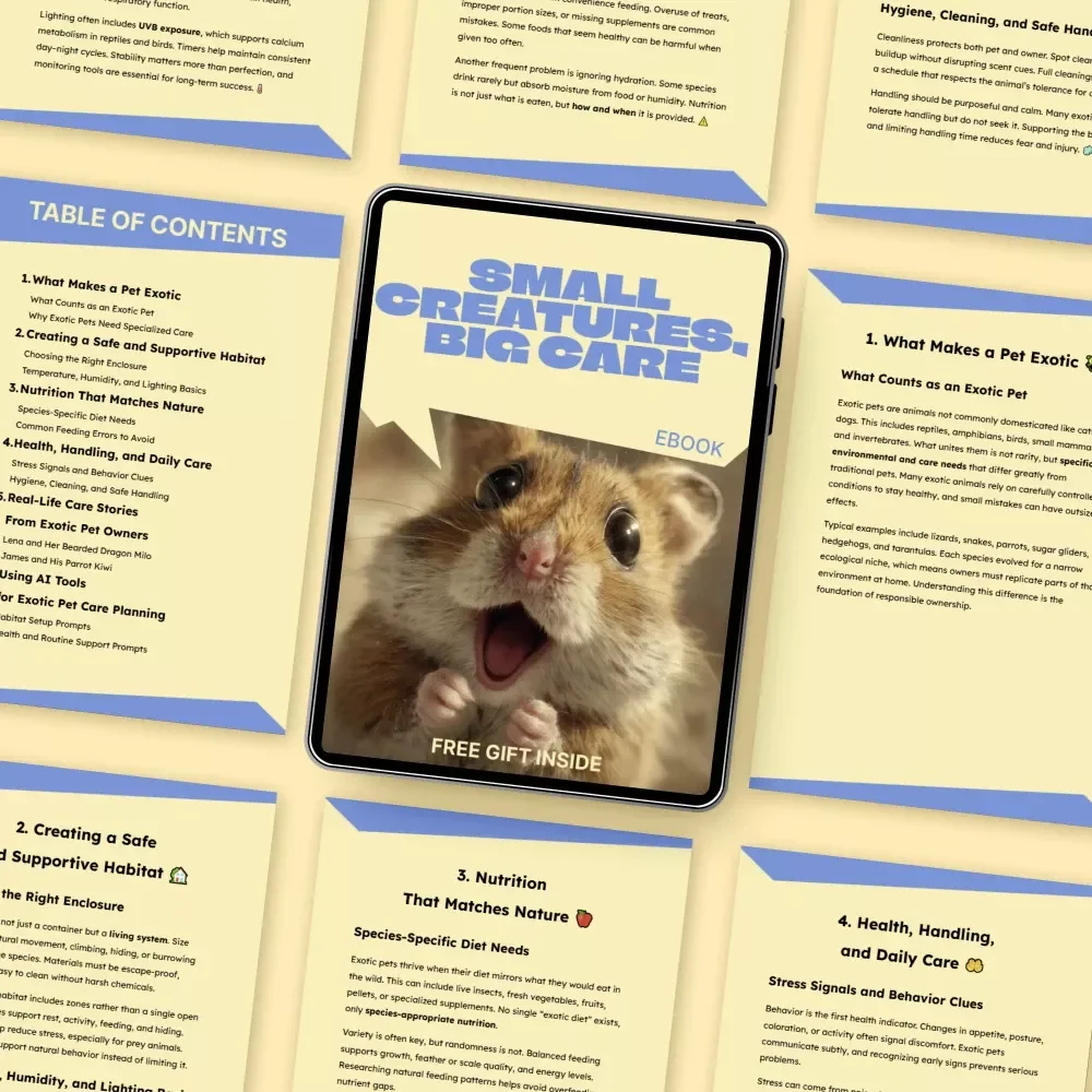 Small Creatures, Big Care – Exotic Pet Care Basics eBook for Beginners | Complete Guide to Habitat, Nutrition & Daily Care