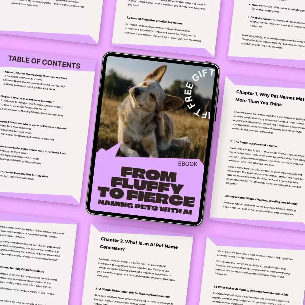 From Fluffy to Fierce: Naming Pets with AI – Smart, Creative Pet Naming Guide Using an ai pet name generator | Digital Ebook Download