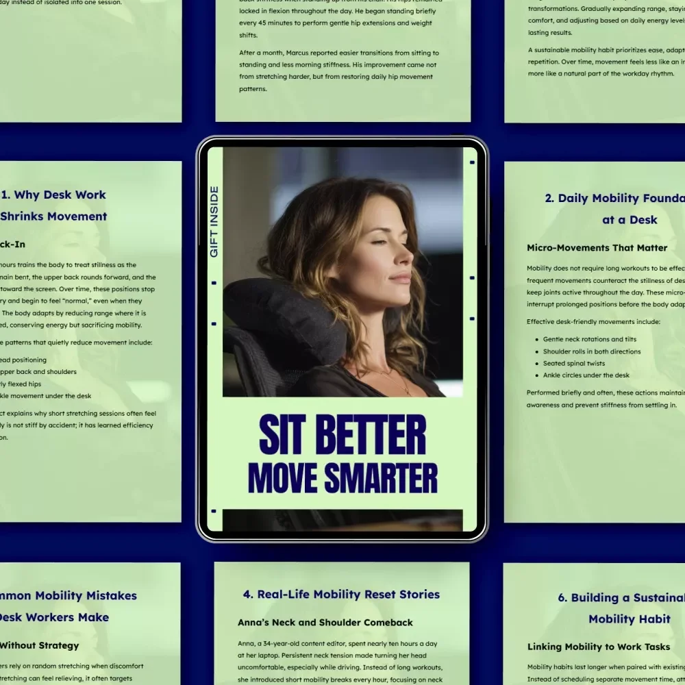 Sit Better, Move Smarter – A Practical eBook on Mobility for Desk Workers | Daily Desk Mobility Guide, Posture Reset, Workday Movement Plan