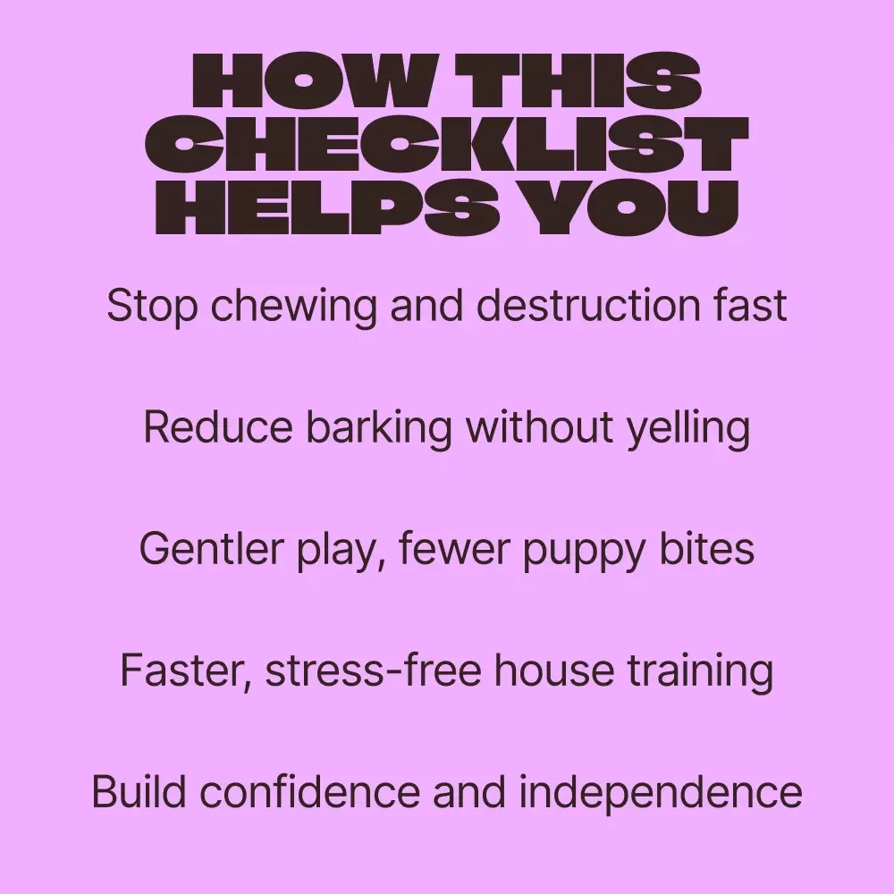 Puppy Chaos Tamed – Printable Puppy Training Checklist for Common Puppy Behavior Problems | New Puppy Survival Guide | Easy Daily Training Plan