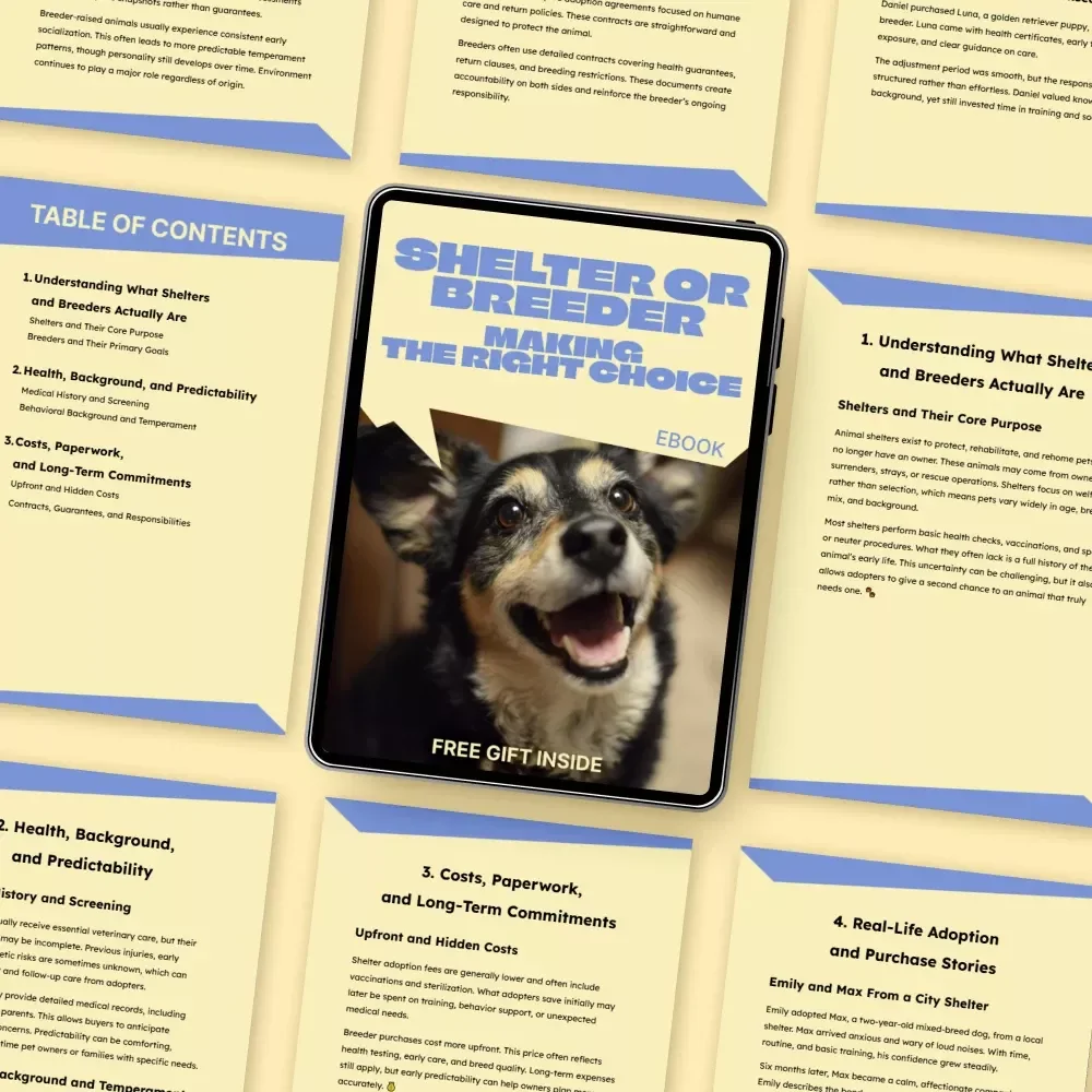 Shelter Or Breeder, Making the Right Choice | Honest Guide to shelter vs breeder differences | Pet Adoption & Buying Decision eBook