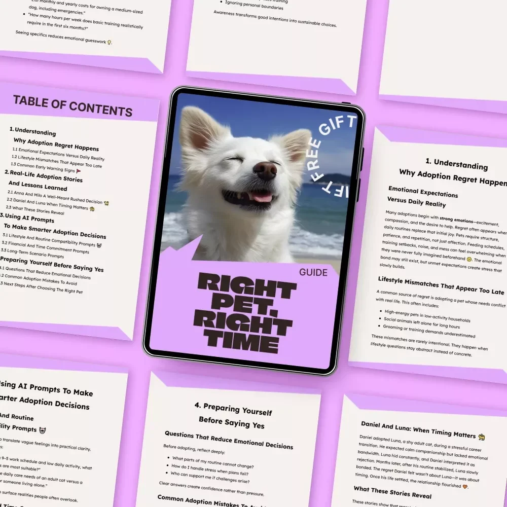 Right Pet, Right Time – A Thoughtful Ebook for Pet Adoption Regret Prevention, Smart & Confident Adoption Decisions