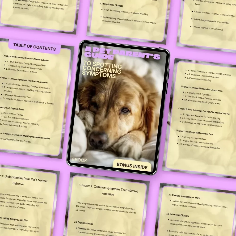 A Pet Parent’s Guide to Spotting Concerning Symptoms – Practical eBook for Pet Owners on when to worry about pet symptoms, Early Warning Signs, Emergency Care & Everyday Health Monitoring