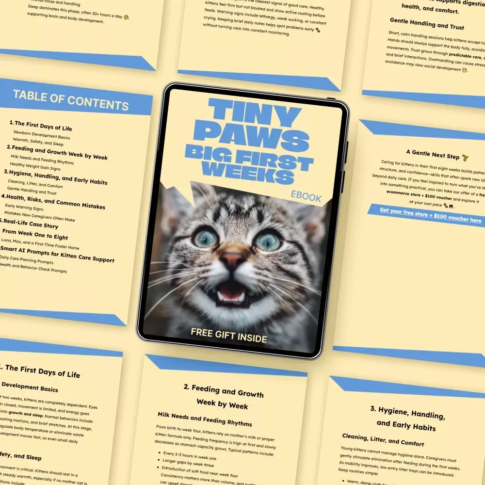 Tiny Paws, Big First Weeks – Kitten Care First 8 Weeks eBook Guide for Newborn Kittens, Feeding, Health & Early Development