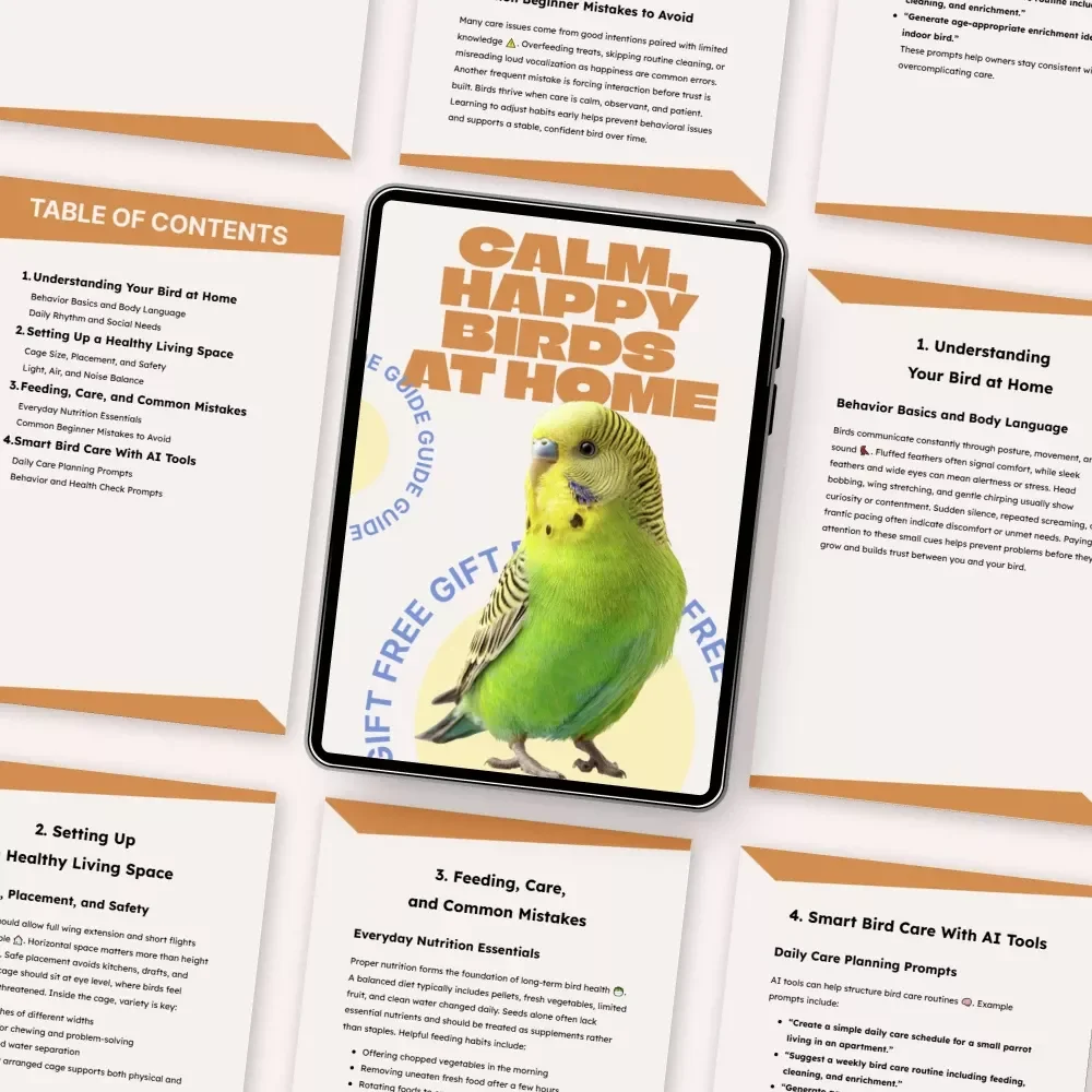 Calm, Happy Birds at Home – A Practical Guide to Bird Care at Home Basics, Behavior, Feeding & Stress-Free Living