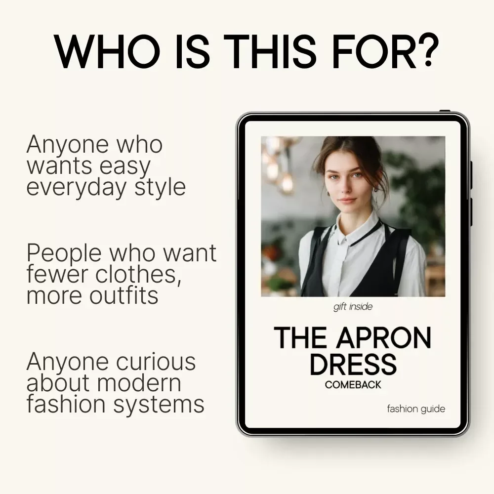 The Apron Dress Comeback | Apron Dress Styling Guide, Capsule Wardrobe eBook, Everyday Outfit Formula, Seasonal Layering & AI Tools