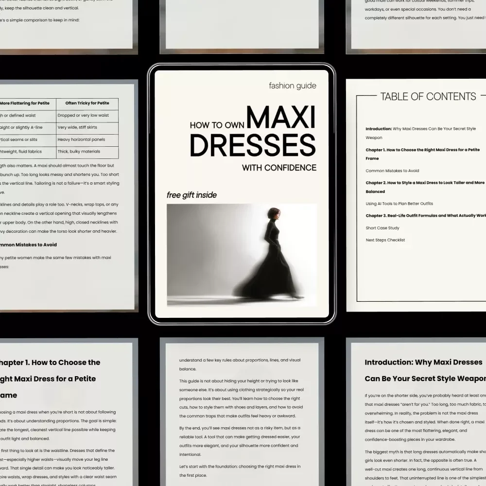 How to Own Maxi Dresses with Confidence | Petite Style Guide, Maxi Dress Styling Tips, Look Taller Outfit Guide, Digital Fashion eBook