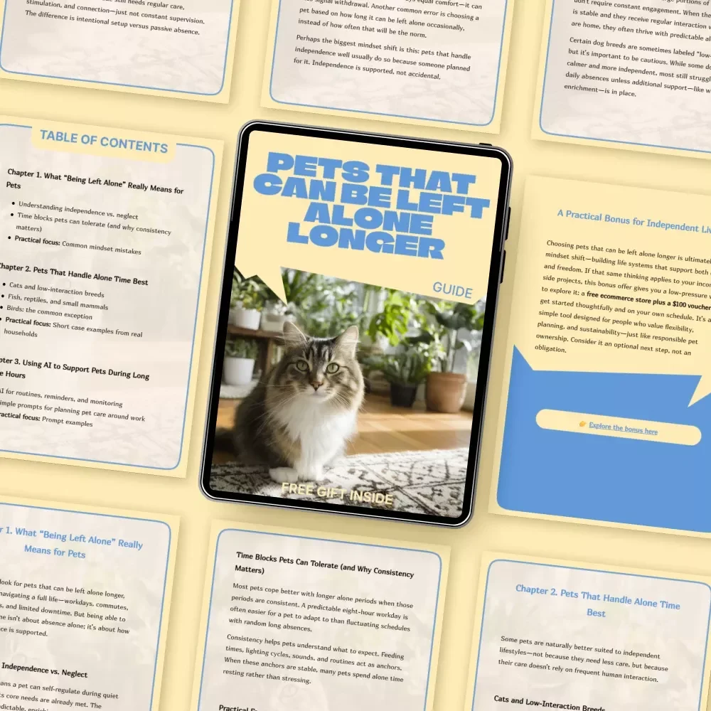 Pets That Can Be Left Alone Longer – Ultimate Guide for Pet Owners, eBook, and Checklist on Pets That Can Be Left Alone Longer