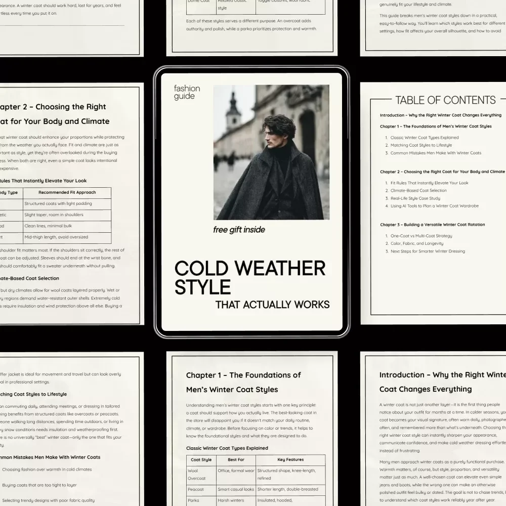 Cold Weather Style That Actually Works – Men’s Winter Coat Style Guide, Smart Cold Weather Dressing eBook, Modern Winter Wardrobe Checklist
