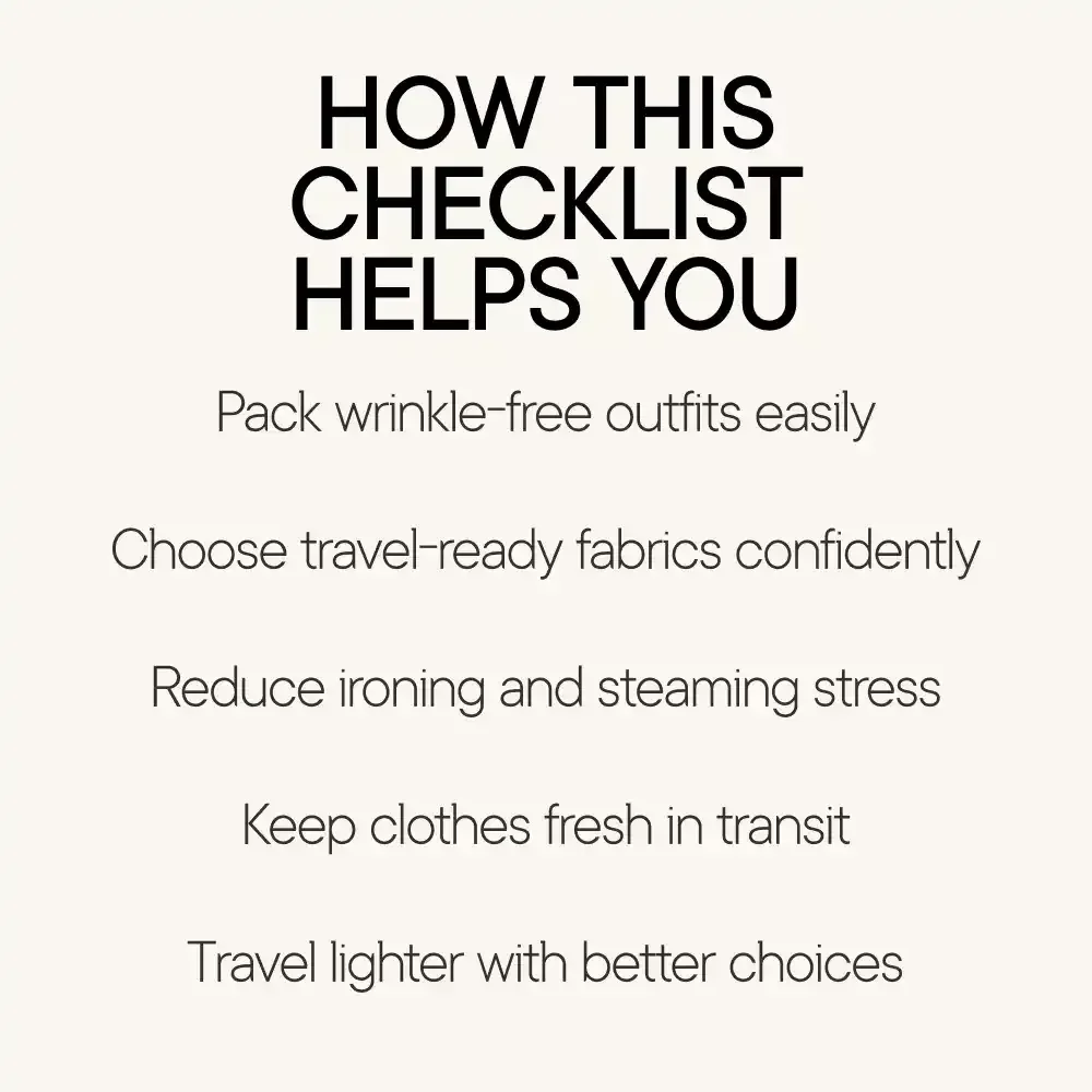 Travel Chic & Wrinkle-Free: Your Ultimate Fabric Checklist | Wrinkle Resistant Fabrics for Travel | Digital Packing Guide for Stylish, Stress-Free Trips