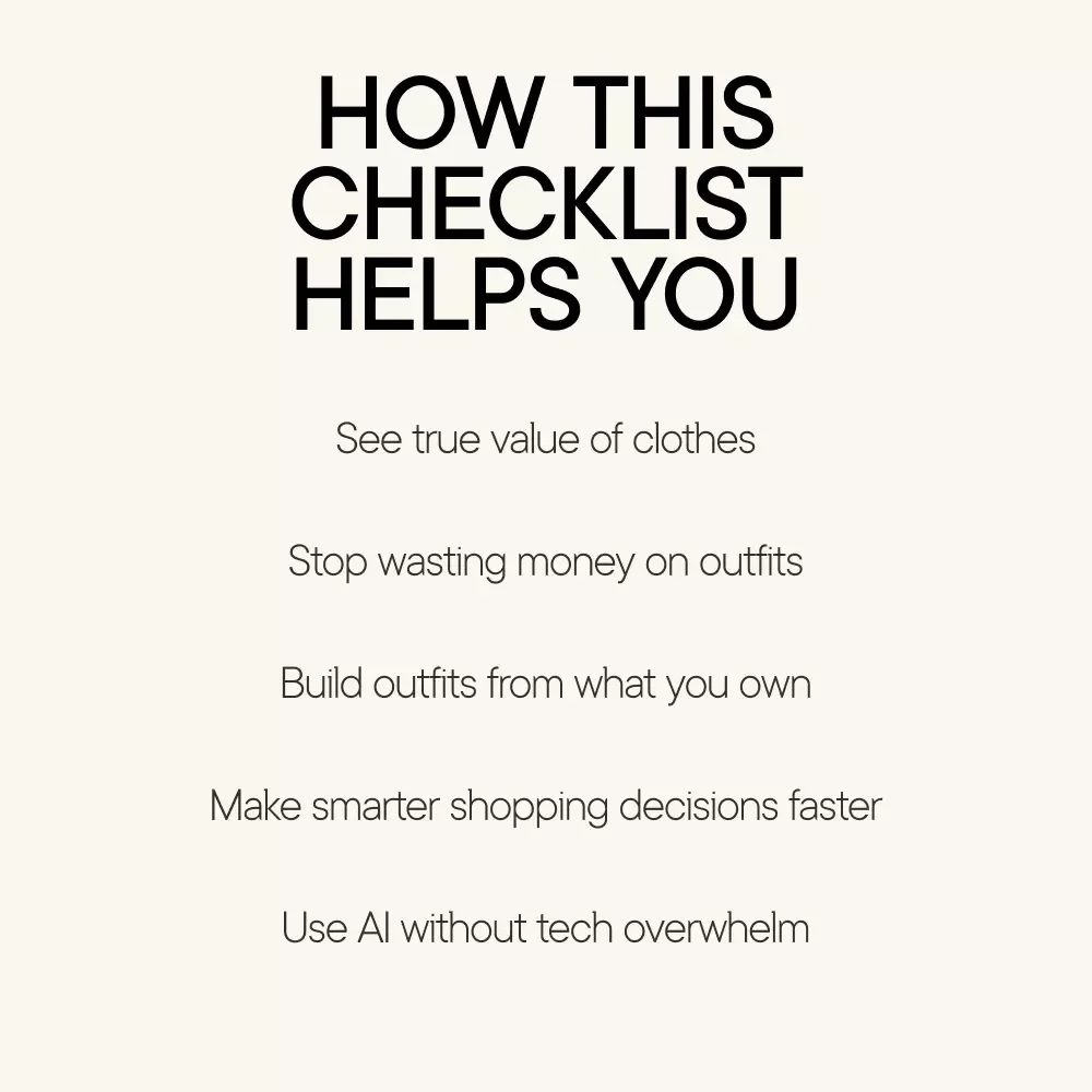 Cost-Per-Wear Glow-Up With AI Checklist | Smart Closet Tracker, AI Tool to Track the Cost Per Wear of Your Items, Digital Wardrobe Planner