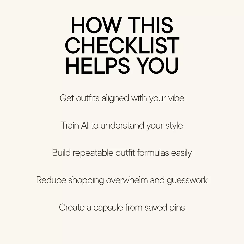 Pin to Outfit AI Checklist That Gets Your Vibe – Smart Style Guide Using ai that suggests styles based on your pinterest pins | Digital Checklist Download