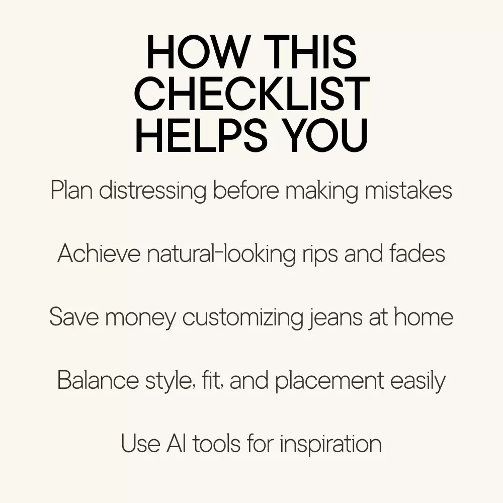 DIY Denim Magic Checklist – Distressed Jeans Guide, Ripped Jeans DIY Tutorial, Denim Distressing Planner & Style Cheat Sheet Digital Download