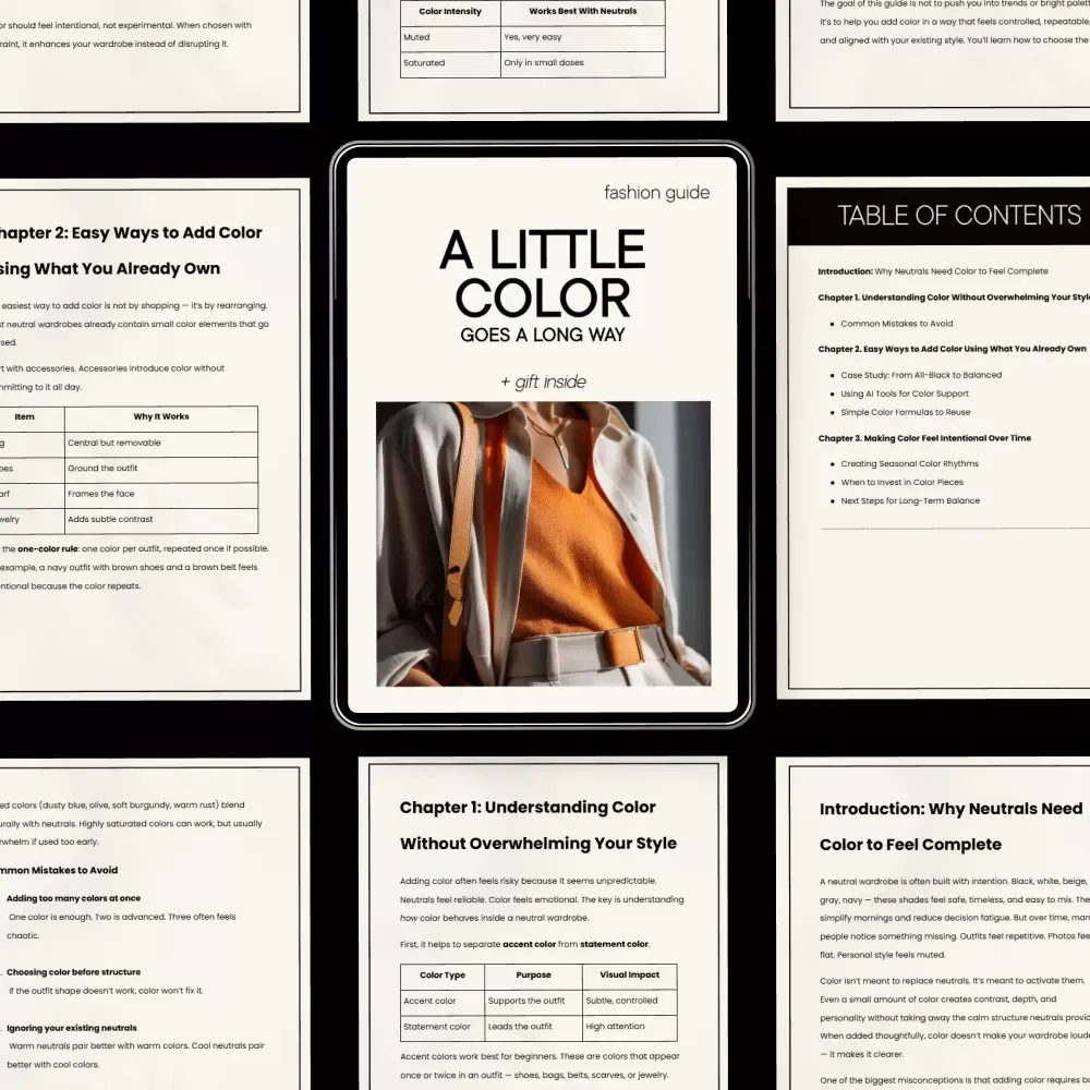 A Little Color Goes a Long Way – Minimalist Color Guide Digital Download for Neutral Wardrobes, Easy Style Balance eBook