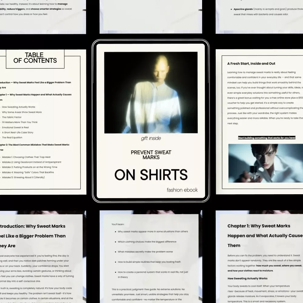 Prevent Sweat Marks on Shirts | Practical eBook Guide on how to prevent sweat marks on shirts | Confidence-Boosting Style & Daily Sweat Control System