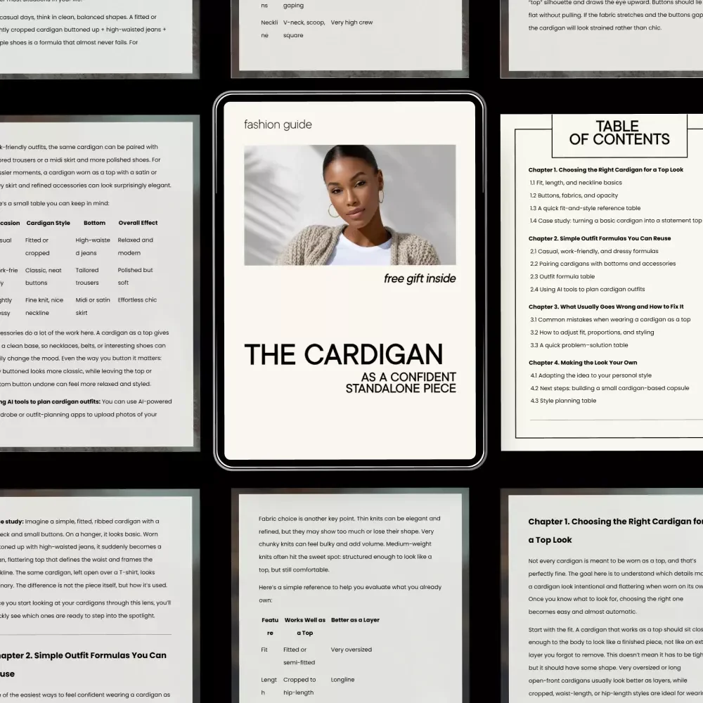 The Cardigan as a Confident Standalone Piece – Cardigan Styling Guide, Wear a Cardigan as a Top, Outfit Formulas & Capsule Wardrobe Digital Download