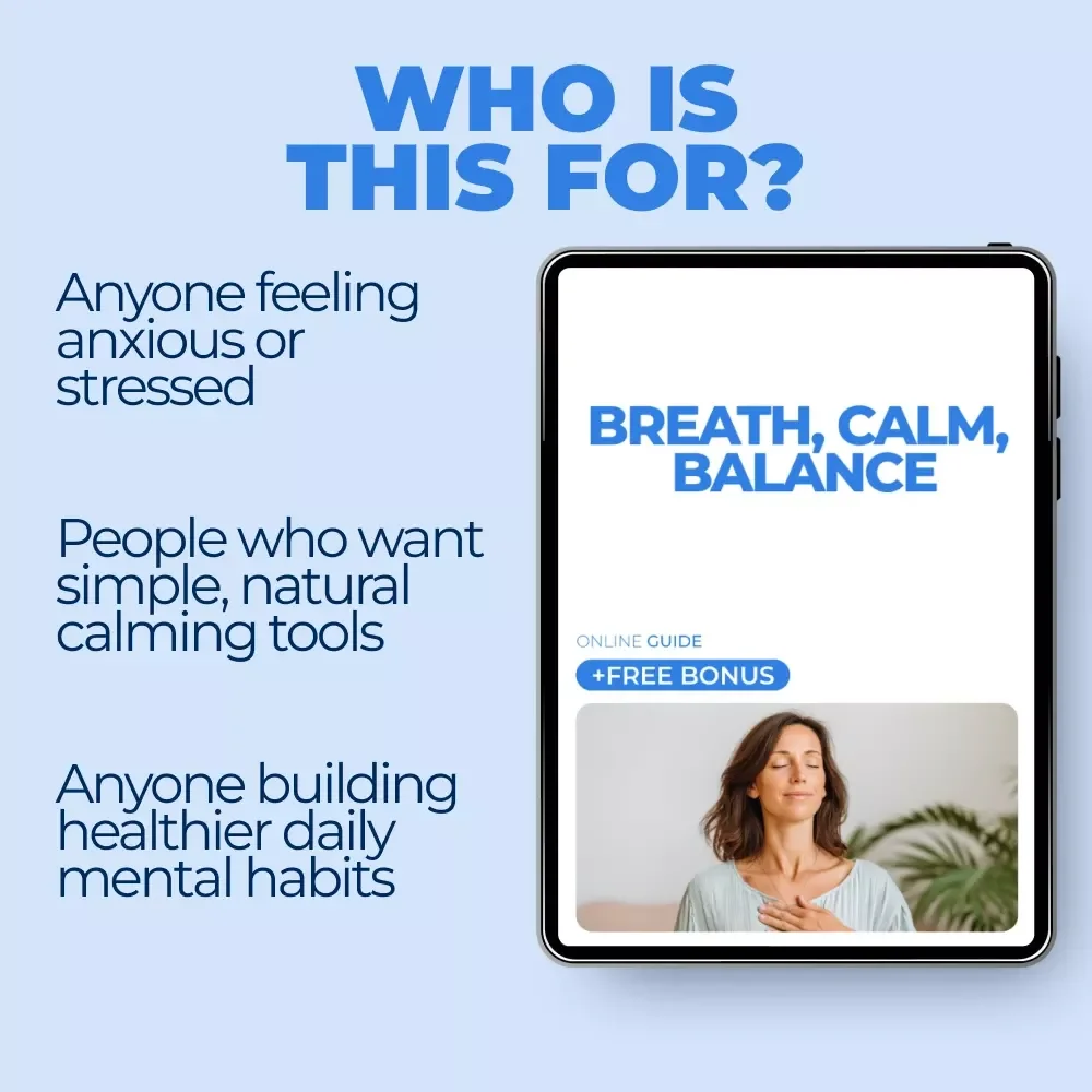Breath, Calm, Balance – Anxiety Relief Breathing Guide | Box Breathing, Extended Exhale, AI Prompts & Daily Calm Practice Digital Download