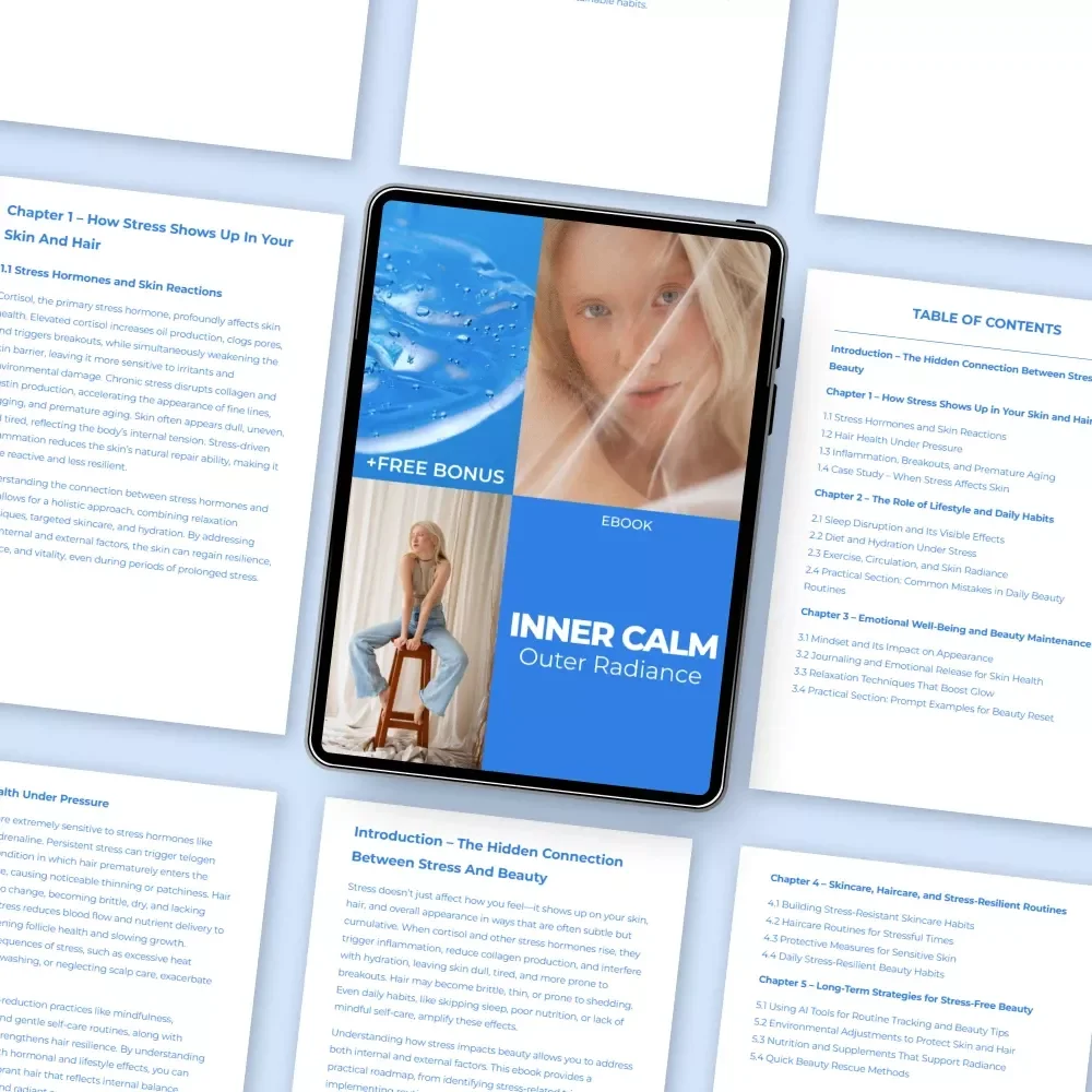 Inner Calm, Outer Radiance – Stress & Beauty Guide for Glowing Skin, Healthy Hair, and Stress-Resilient Daily Routines | Digital Download eBook