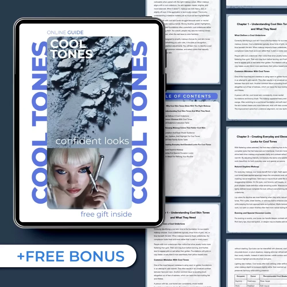 Cool Tones Confident Looks – A Complete Guide to Makeup for Cool Skin Tone | Everyday & Elevated Beauty Routine Digital Download