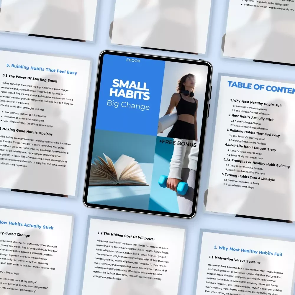 Small Habits, Big Change – Healthy Habits Guide, Identity-Based Habit Building eBook, Simple Daily Systems & AI Prompts for Lasting Lifestyle Change