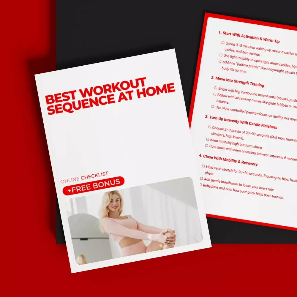 Best Workout Sequence at Home – Smart Home Fitness Guide, Bodyweight Strength Plan, Cardio Finisher Routine, Mobility & Recovery Checklist, AI Workout Planning eBook