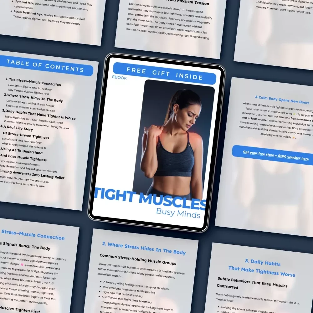 Tight Muscles, Busy Minds – Stress-Related Muscle Tightness Guide eBook | Understand Where Tension Hides & Learn to Release It