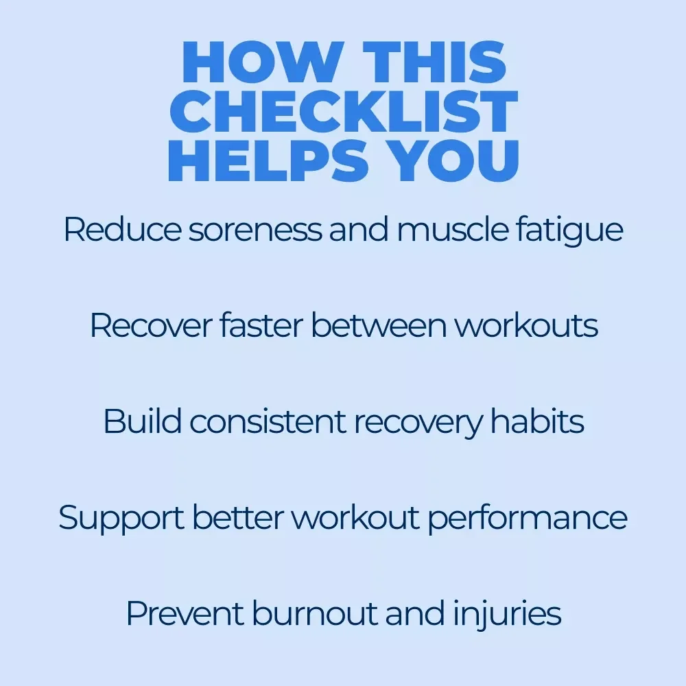 Workout Recovery Checklist | Simple Workout Recovery Tips for Faster Muscle Repair, Less Soreness & Better Performance | Instant Digital Download