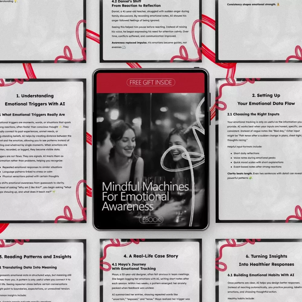 Mindful Machines for Emotional Awareness – AI Emotional Tracking eBook, Guide to Understanding Triggers, Responses & Patterns, Digital Download for Personal Growth