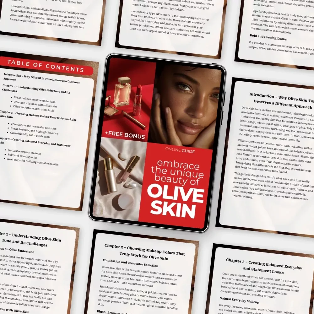 Embrace the Unique Beauty of Olive Skin – Makeup for Olive Skin Tone Guide, Color Matching eBook, Olive Undertone Makeup Checklist