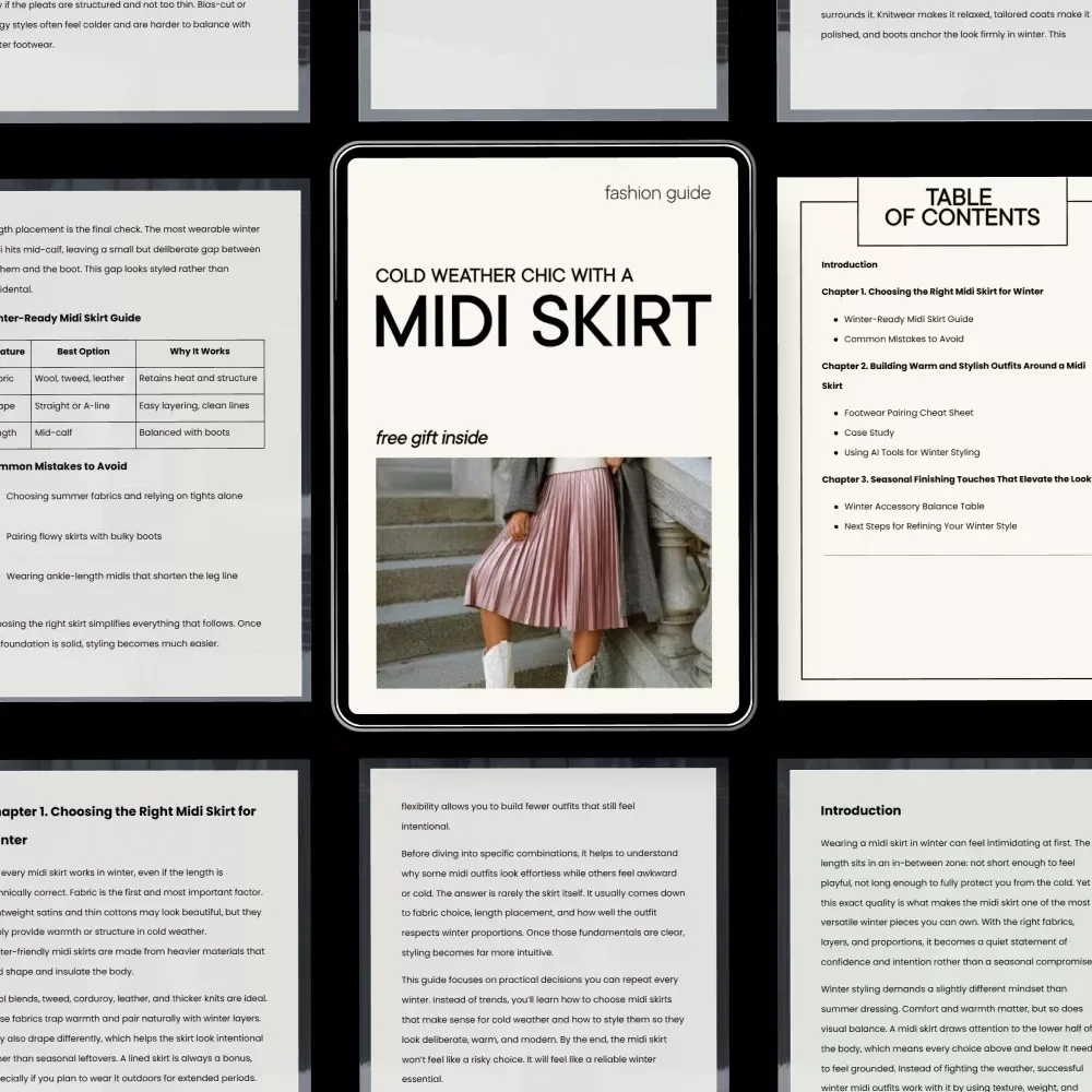 Cold Weather Chic with a Midi Skirt – Winter Style Guide, eBook, and Checklist for Fashionable Layering