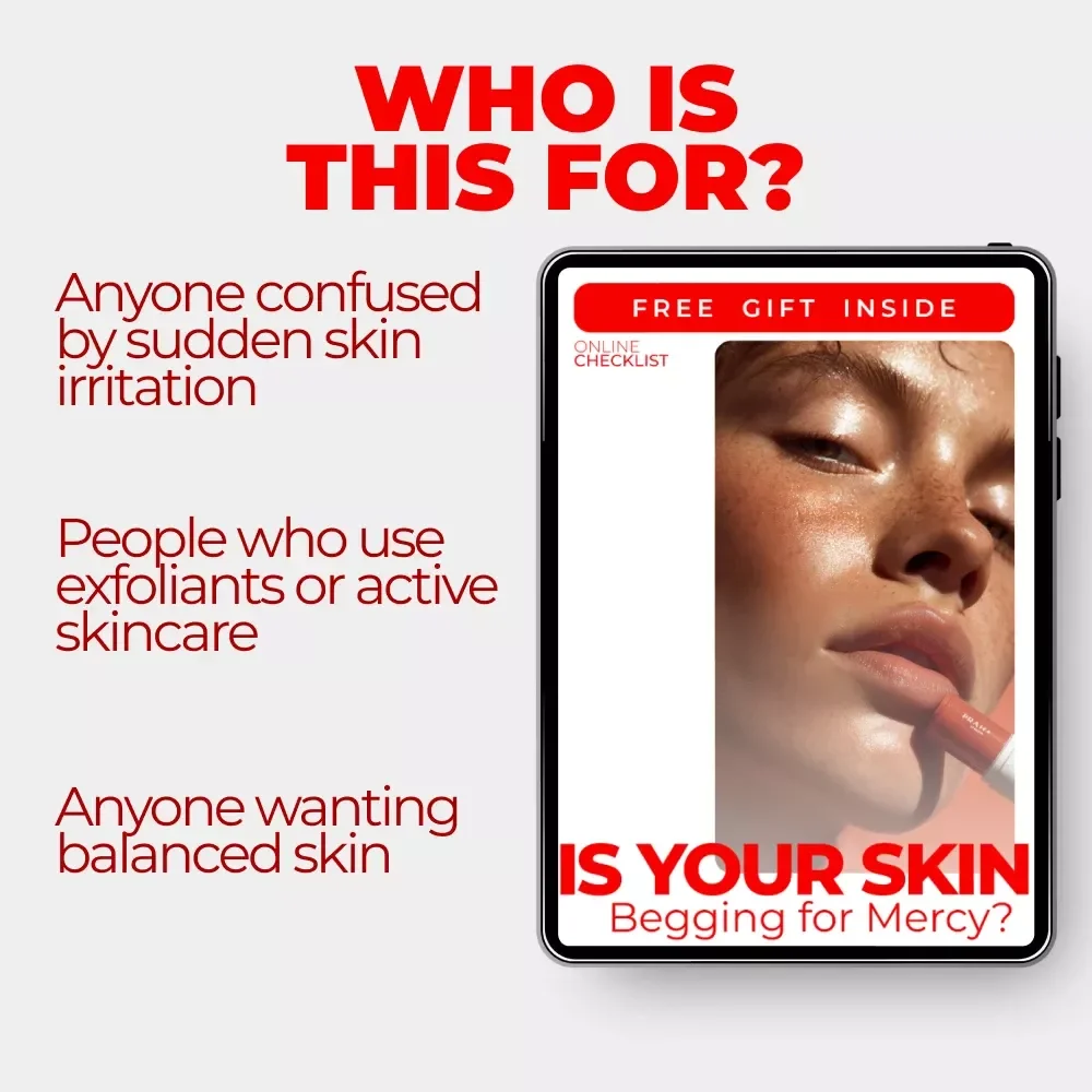 Is Your Skin Begging for Mercy – Over-Exfoliation Skin Barrier Repair Guide, Sensitive Skin Checklist, Redness & Breakout Warning Signs Digital Download