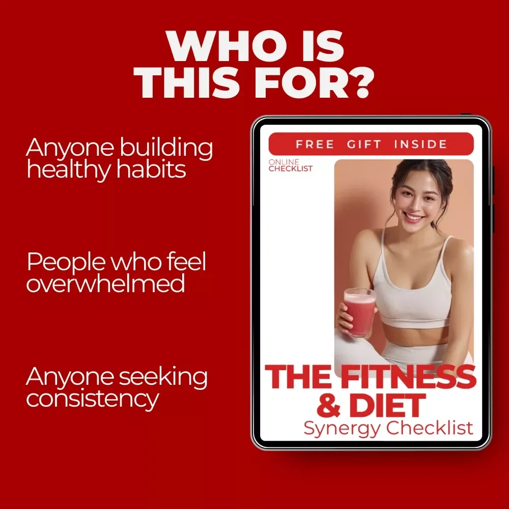 The Fitness & Diet Synergy Checklist | Fitness and Diet Combined Benefits Planner | Printable Wellness & Nutrition Checklist