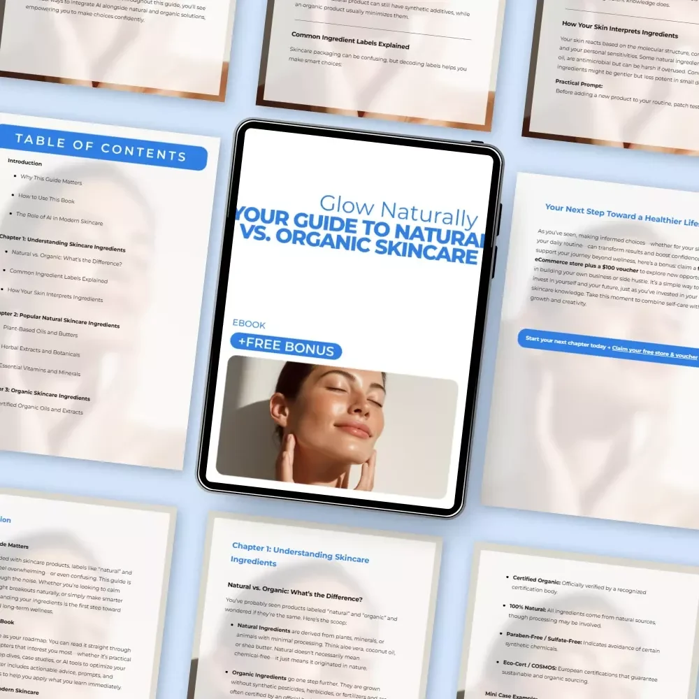 Glow Naturally: Your Guide to Natural vs. Organic Skincare – Digital eBook for Glowing Skin with AI & Ingredient Insights