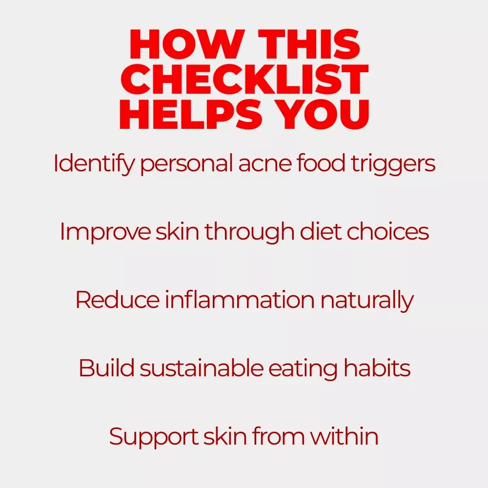 Clear Skin on Your Plate: Acne & Diet | Printable Checklist for Understanding the Acne and Diet Connection | Simple Food Tracking Guide for Clearer Skin