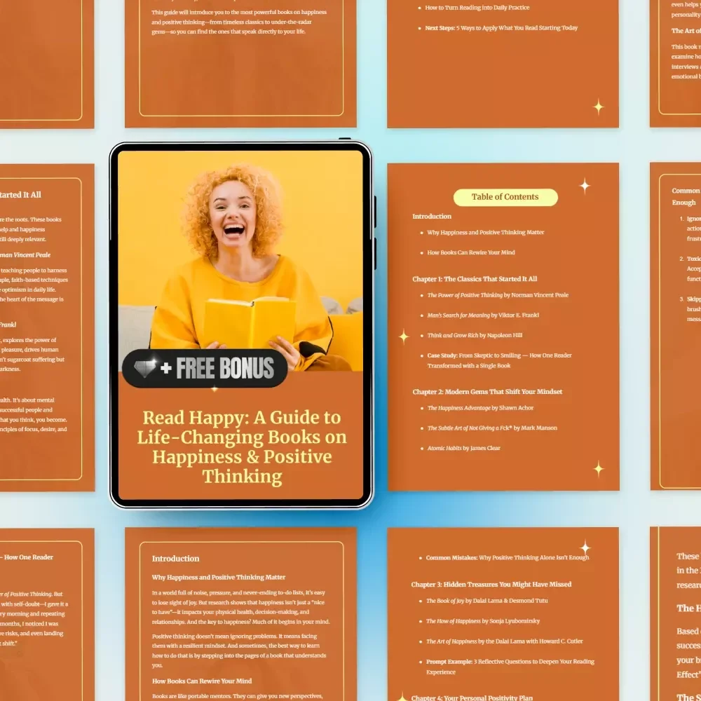 Read Happy: A Guide to Life-Changing Books on Happiness & Positive Thinking | Digital eBook, Self Improvement Reading Guide, Mindset & Personal Growth Download